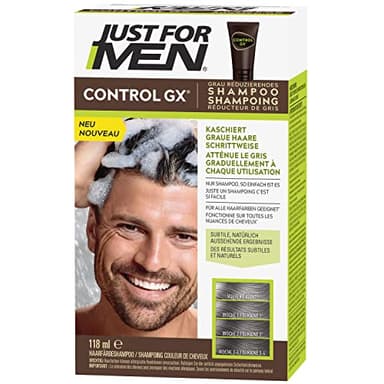 Just For Men Control GX, Shampooing Et Colorante Pour Cheveux Blancs Pour Hommes, Avec De L'Huile De Noix De Coco Et De L'Aloe Vera, Pour Tous Les Nuances, 118 ml