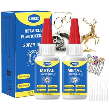 Colle Métal Extra Forte Liquide 35g x 2, LAWEZX Colle Forte Instantanée pour Métal - Transparente, Résistant à l'Eau & à la Chaleur, Super Glue pour Aluminium, Acier, Cuivre & Fer, Résistance Extrême