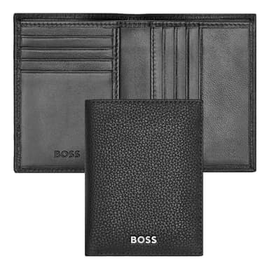 HUGO BOSS Porte-cartes Classique Noir Multiples Fentes pour Cartes et Poche Fendue 8 Compartiments Cuir de Vache Uni Rabat Bi-pli Adultes Unisexe
