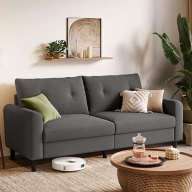 LINSY HOME Canapé 3 Places de 201 cm de Large avec Profondeur d'assise réglable - Petit canapé pour Salon, Chambre à Coucher, Appartement, Bureau - Gris