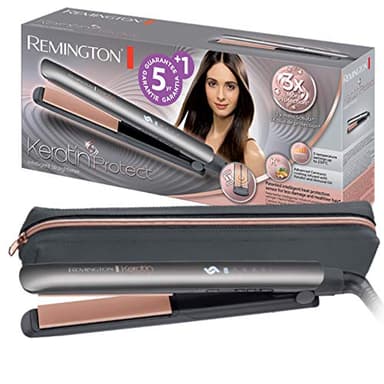 Remington Lisseur Cheveux [Innovation: Capteur Intelligent Breveté] Keratin Protect (Ajuste automatiquement la température, Soin Kératine & Huile d'amande, Céramique, Ecran LCD) Fer à lisser S8598