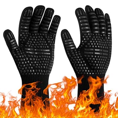 Flintronic Gants de Barbecue, Gants de Four Anti-Chaleur Jusqu'à 800°C, Gants Cuisine Résistant à la Chaleur et Antidérapants, Gant Cuisson Chaleur pour BBQ/Four/Gril/Cheminée/Soudage/Cuisson au Four