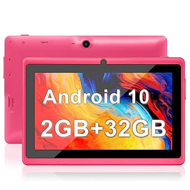 Tablette Tactile 7 Pouces, Android 10 Tablette PC, 2Go RAM + 32Go ROM, 128Go Extensible, 1024 * 600 HD IPS, WiFi, 2500mAh, Bluetooth, Double Caméra, Rose