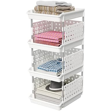 Lifewit Bacs de Rangement Empilables, Panier Coulissant en Plastique à Niveaux pour Dressing, Armoire, Cuisine, Rangement de Placard, 35 x 30 x 72 cm, Blanc, 4 Niveaux