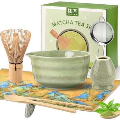 Matcha Kit 8 pièces, Kit Matcha Complet Fouet Matcha, Bol Matcha Bec Verseur, Cuillere Matcha, Support de Fouet à Matcha, Tamis à Matcha, Coffret Cadeau pour les Amateurs Matcha (A)
