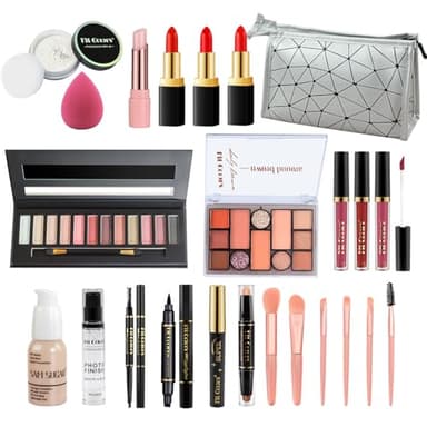 Proamate Ensemble de maquillage tout-en-un, kit de démarrage cosmétique avec sac de rangement portable, palette de maquillage de voyage, fard à paupières, fond de teint, brillant à lèvres, ensemble de