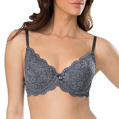 Smart & Sexy Soutien-Gorge Push-up en Dentelle Signature saisonnière pour Femme Couleurs Tendance, Anthracite, 105E
