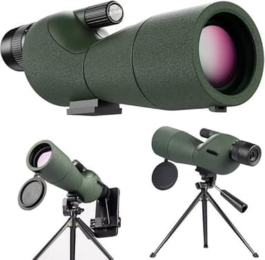 Longue-vue pour observation des oiseaux 25-75 x 60, HD avec trépied et adaptateur téléphone, prisme BAK4, objectif FMC, pour tir à la cible, tir à l'arc, observation des oiseaux, lune (vert)
