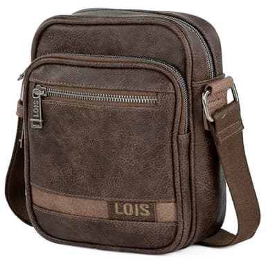 Lois - Sacoche Homme Bandouliere. Pochette Homme en cuir véritable élégante et compacte pour usage quotidien affaires loisirs style urbain, Marron