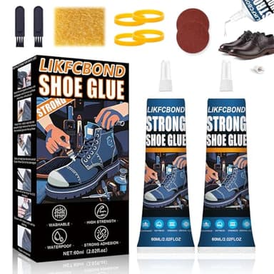 LIKFCBOND Adhésif Fort pour Chaussures, Adhésif pour Réparation de Semelles, Colle Professionnelle pour Chaussures, Colle pour Chaussures de Sport et Chaussures en Cuir (60ml*2)