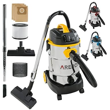 AREBOS Aspirateur Industriel 1600W | Aspirateur Eau et poussières | Aspirateur à Cendres pour cheminée & Barbecue | Aspirateur d'atelier avec ou sans Sac | Cuve de 30 L | Jaune
