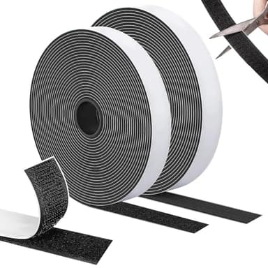 SURFOU Autocollant Scratch Double Face 10m×20mm, Extra Stark, Adhésif, Noir, Bande à Crochet et Boucle, Idéal pour Cadre, Fenêtre, Moustiquaire et Bricolage