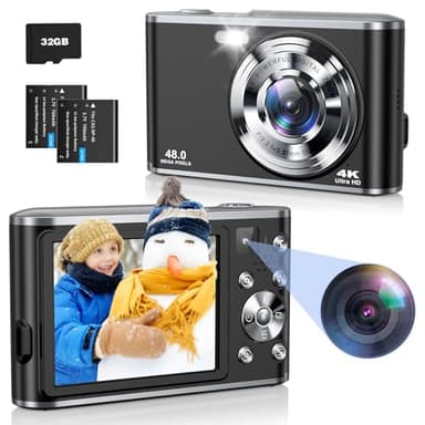 Appareil Photo numérique 4K avec Double Appareil Photo 48 MP AutoFocus Appareil Photo numérique avec Carte 32 Go Zoom numérique 16X Caméra de vlogging Appareil Photo Compact pour débutants