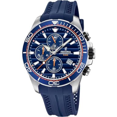 Festina Montre Homme Analogique en Caoutchouc Bleu - Mouvement Quartz - Montre de Sport pour Homme - Chronographe - Calendrier - Verre Minéral Résistant - Étanche 10 ATM F20370/1 Special Prices