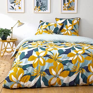 Future Home Parure de lit 3 pièces Adulte 2 Personnes à Rabat en Percale 70 Fils imprimé Bleu Set de Housse de Couette 240x220cm +2 Taies d'oreiller 63x63 cm avec Fermeture Bouteille