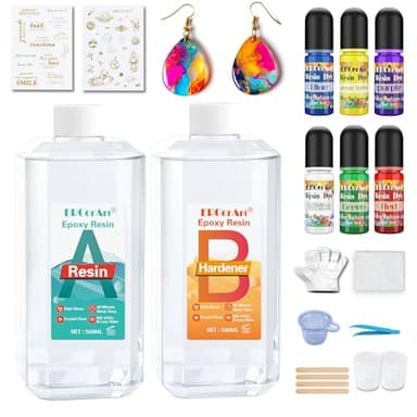 ERCorArt Kit de résine époxy transparente non toxique 1000 ml, avec colorant de résine, paillettes, revêtement en résine moulée, pour bois, artisanat d'art, fabrication de bijoux