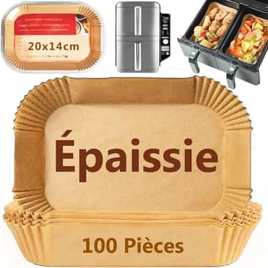 PETHREE Papier Cuisson pour Ninja Air Fryer, 100 Pièces Épaissi 20x14cm Papier Rectangulair Sulfurisé pour Friteuse, Accessoires Moule pour Ninja AF300EU/AF400EU, Autre Double Compartiment Airfryer