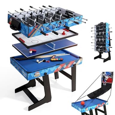 Table multijeux 5 en 1 pour Enfants Jouez au ping-Pong Billard Football Hockey et Basket Parfaite pour Adultes Enfants idéale Jeux Groupe Cadeau génial Partager Moments Joie