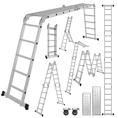 Cecaylie Échelle pliable de 582 cm, en aluminium, multifonction, 7 en 1, 4 x 5 échelons, adaptée comme échelle de maison/de travail