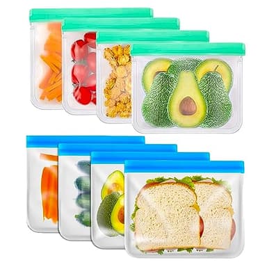 8 Sacs Nourriture en Silicone Sandwich Congélation Réutilisables Stockage Aliments Sacs Alimentaires de Rangement PEVA pour Légumes Lait Collations Viandes