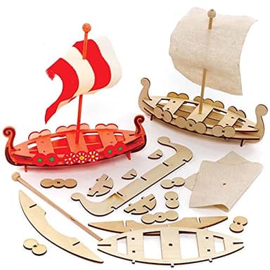 Baker Ross FE627 Kits de bateau romain en bois - Paquet de 3, artisanat en bois pour les enfants à décorer et afficher, activité éducative pour enfants