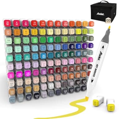 ABEIER Feutre à Alcool Set 120 Couleurs - Double Pointe, Séchage Rapide - Marqueurs Permanents pour Coloriage Adulte, Dessin, Graffiti, Bande Dessinée - avec Pochette de Transport