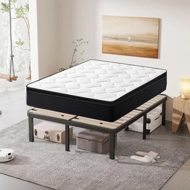 Luxirest Lit 160x200 - Ensemble Matelas et Sommier - Matelas 160x200x26 + Sommier 160x200 - Noir et Blanc
