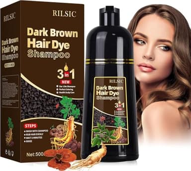 RILSIC Shampoing Colorant, Shampooing Teinture Instantanée pour Cheveux, 500 ML Shampooing Colorant Naturelle Hair Dye Shampooing 3 en 1, Shampoing Cheveux Colorés, Black Hair Dye pour Hommes Femmes