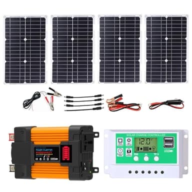 ZQIRUIQZ Kit Solaire Autonome avec Onduleur 4000W/6000W, Panneaux 100W Et Régulateur De Charge 50A, Système D’énergie pour Maison, Camping-Car Et Extérieur(6000W,12V-220V)