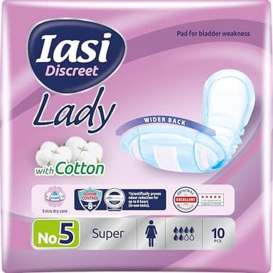 IASI Discreet LADY, Serviettes Pour Fuites Urinaires Féminines Légères et Modérées, Taille Super, 10 unités