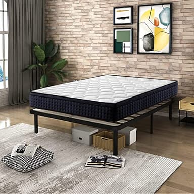 IZTOSS Lit Queen Blanc, Noir avec Sommier et Matelas - Matelas 160x200x27 Mémoire de Forme - Sommier 160x200 avec Pieds