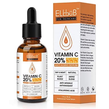 Sérum Vitamine C 20% - Une formule puissante et avancée - Acide Hyaluronique, Rétinol et un mélange d'huile d'Eglantier et de Jojoba - Gel Anti-âge, Anti-rides et Anti-taches