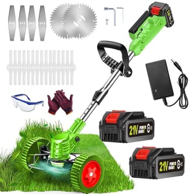 Debroussailleuse Electrique sans Fil 21V 2000Ah Coupe Bordure sans Fil avec 2 Batterie et Chargeur Rapide 29 Lames de Rechange Faible Bruit pour la Coupe de Jardin, Pelouses