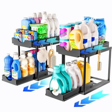 ARSTPEOE Lot de 2 rangement sous evier, tiroirs coulissants doubles à 2 niveaux,rangement et organisation de cuisine,noir