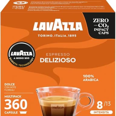 LAVAZZA - A Modo Mio Espresso Delizioso, 360 Capsules de Café, pour un Espresso aux Notes Aromatiques de Fleurs, 100% Arabica, Intensité 8/13, Torréfaction Moyenne, 10 Paquets de 36 Capsules