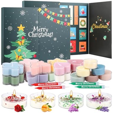 Teokantz Calendrier de l'Avent avec 24 Bougies Chauffe-plat Parfumées Différentes, Calendrier de l'Avent 2025, Bougies Chauffe-plat Parfumées, Noël, environ 30,8 x 21,2 x 2 cm (Version améliorée)