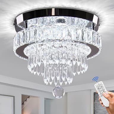 Finktonglan Lustre LED à intensité variable, 30 cm, lustre moderne en cristal avec télécommande, 3 couleurs de lumière, plafonnier en cristal changeable pour chambre à coucher, salon, couloir, salle à