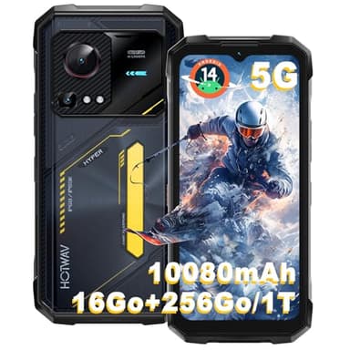 HOTWAV Hyper 7S Téléphone Portable Incassable, 16Go+256Go/TF 1To, 10800mAh, 21MP+8MP Caméra, Écran 6.6" HD+, Android 14 Smartphone Incassable, 5G Dual SIM, NFC, Face ID, OTG, GPS, Lampes de Camping