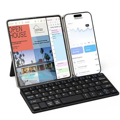 Doohoeek Mini Clavier Portable pour iPhone, iPad, Tablette Android, AZERTY Clavier Universel Double Bluetooth avec Support pivotant Librement pour Android, Windows et iOS