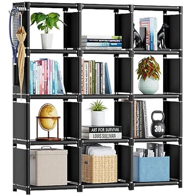 Mavivegue Étagère de rangement à 12 cubes - Bibliothèque en métal - Pour chambre à coucher, salon, bureau, placard - Noir