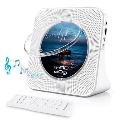 Lecteur CD Bluetooth Portable, Lecteur CD Radio avec Haut-Parleurs Double, Supporte Réglage Minuterie/USB/AUX/Radio FM, Connexion avec Écouteurs Bluetooth ou Enceintes, Télécommande Include