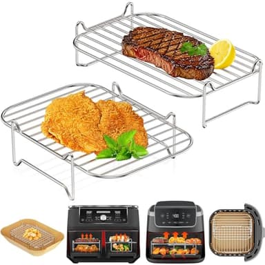 Ninja Grille Air Fryer | HONYAO 2pcs Accessoires AirFryer Empilables pour Ninja AF300EU AF400EU et Autres Dual Friteuse 7,6L -10,4L | Alimentaire Acier Inoxydable 304 | Air Fryer Racks
