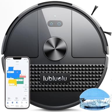 Lubluelu Robot Aspirateur Laveur 4500Pa 3 en 1, Aspirateur Robot Mise à Niveau, LiDAR Laser, 5 Carte Sauvegardable +24 Zones Interdites Modifiables, pour Poils d'animaux, Sols (Noir)