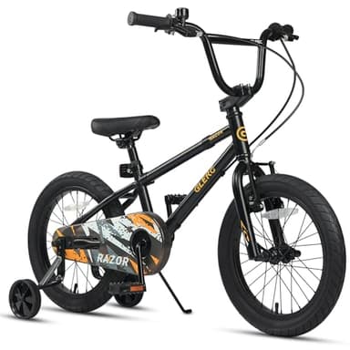 Glerc Razor Vélo Enfant 16 Pouces pour Garçons Jeunes 4 5 6 7 Ans Premier Vélo Style BMX avec Béquille et Sonnette de Sécurité et Roues Stabilisatrices Amovibles, Noir