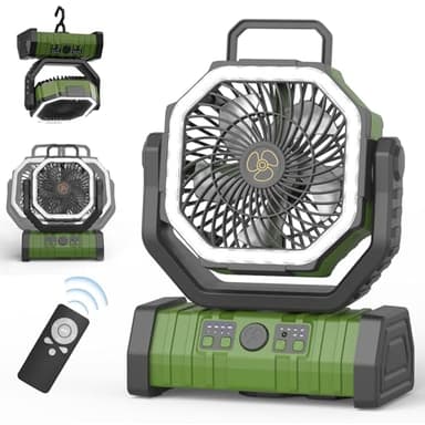 OUWANCH Ventilateur de Camping Portable avec Lumière LED, 4 Niveaux 20000 mAh avec Télécommande et Crochet Ventilateur de Table USB Silencieux pour Pêche, Pique-Nique, Barbecue, Randonnée