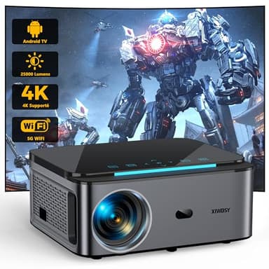 【Netflix/Android TV】 Videoprojecteur, XIWBSY Rétroprojecteur 4K Supporté, 25000 Lumen WiFi 6 Projecteur Video Bluetooth, Vidéoprojecteur 4K 1080P Full HD, Zoom 50%, Home Cinéma 300"