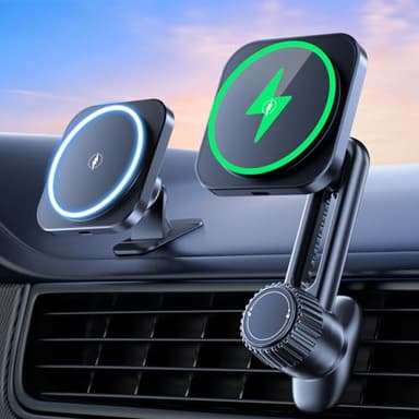 Holdersafe 15W Chargeur Voiture pour Magsafe, Support Téléphone Magnétique Voiture Inductio, 360° Réglable Chargeur Telephone Automobile Magnétique sans Fil pour iPhone 17 16 15 14 13 12 Pro/Max/Air