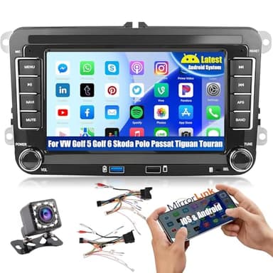 Inefala Android 15 Autoradio pour VW Golf 5 Golf 6 Skoda Polo Passat Tiguan Touran 7 Pouces Écran Tactile avec Bluetooth Main Libre GPS WiFi FM RDS Radio Caméra de Recul USB
