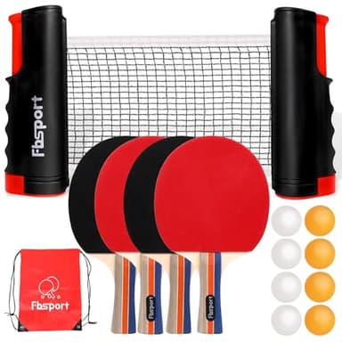 Set Ping Pong avec 4 Raquettes, Rétractable Filet Ping Pong pour Table, 8 Balles et 1 Sac de Transport, Tennis de Table Set pour Intérieur Extérieur Enfants Adultes