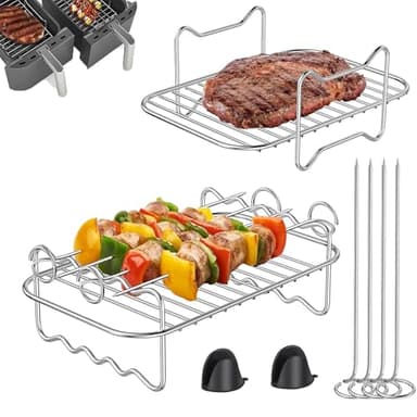 Accessoire Air Fryer, 2 Pièces Grille de Cuisson pour Friteuse à Air, Air Fryer Grille en Acier Inoxydable Antiadhésif pour Ninja Foodi AF400EU, AF300EU, AF500EU